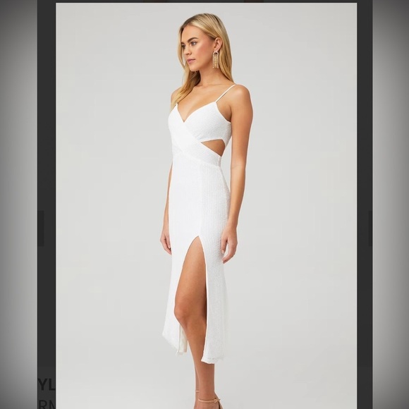 NWT Saylor $308 Harmonie White Sequin Cutout Cross High Slit Dress - Medium - Picture 3 of 7